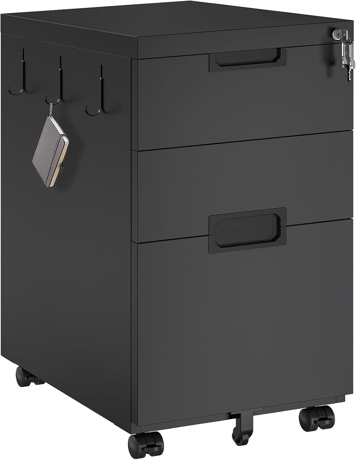 ROLLCONTAINER Schwarz Bürocontainer abschließbar - Schwarz, Metall (52/67/39cm) - Hoobro