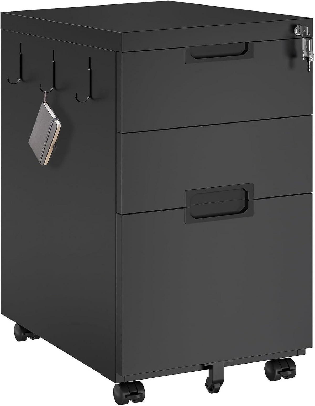 ROLLCONTAINER Schwarz Bürocontainer abschließbar - Schwarz, Metall (52/67/39cm) - Hoobro