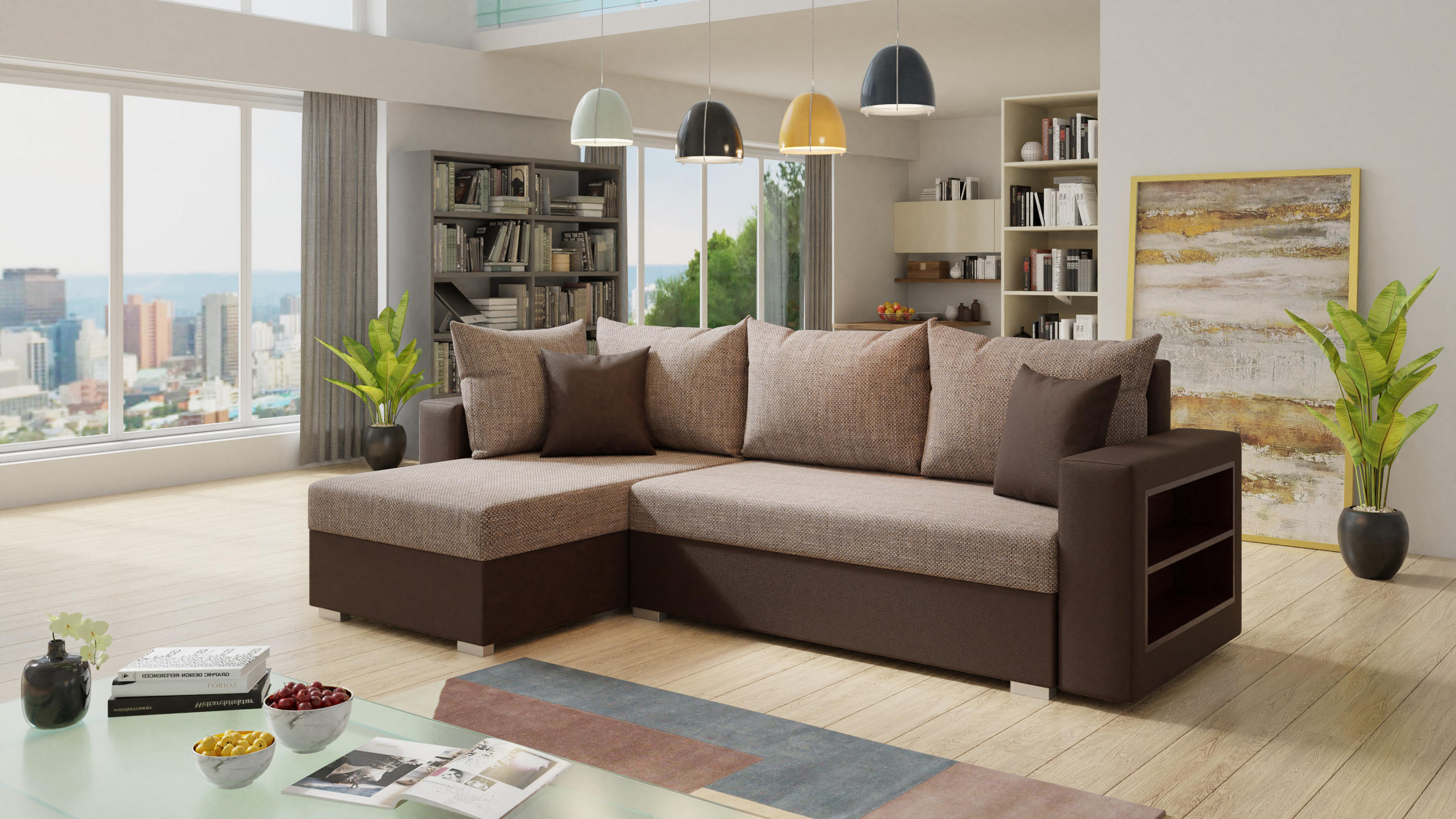 ECKSOFA Lord, Seite: Links - Braun, Holz/Textil (238/141cm) - Sofnet