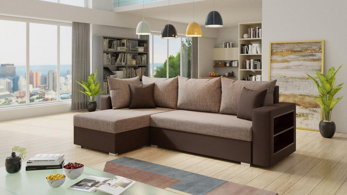 ECKSOFA Lord, Seite: Links - Braun, Holz/Textil (238/141cm) - Sofnet