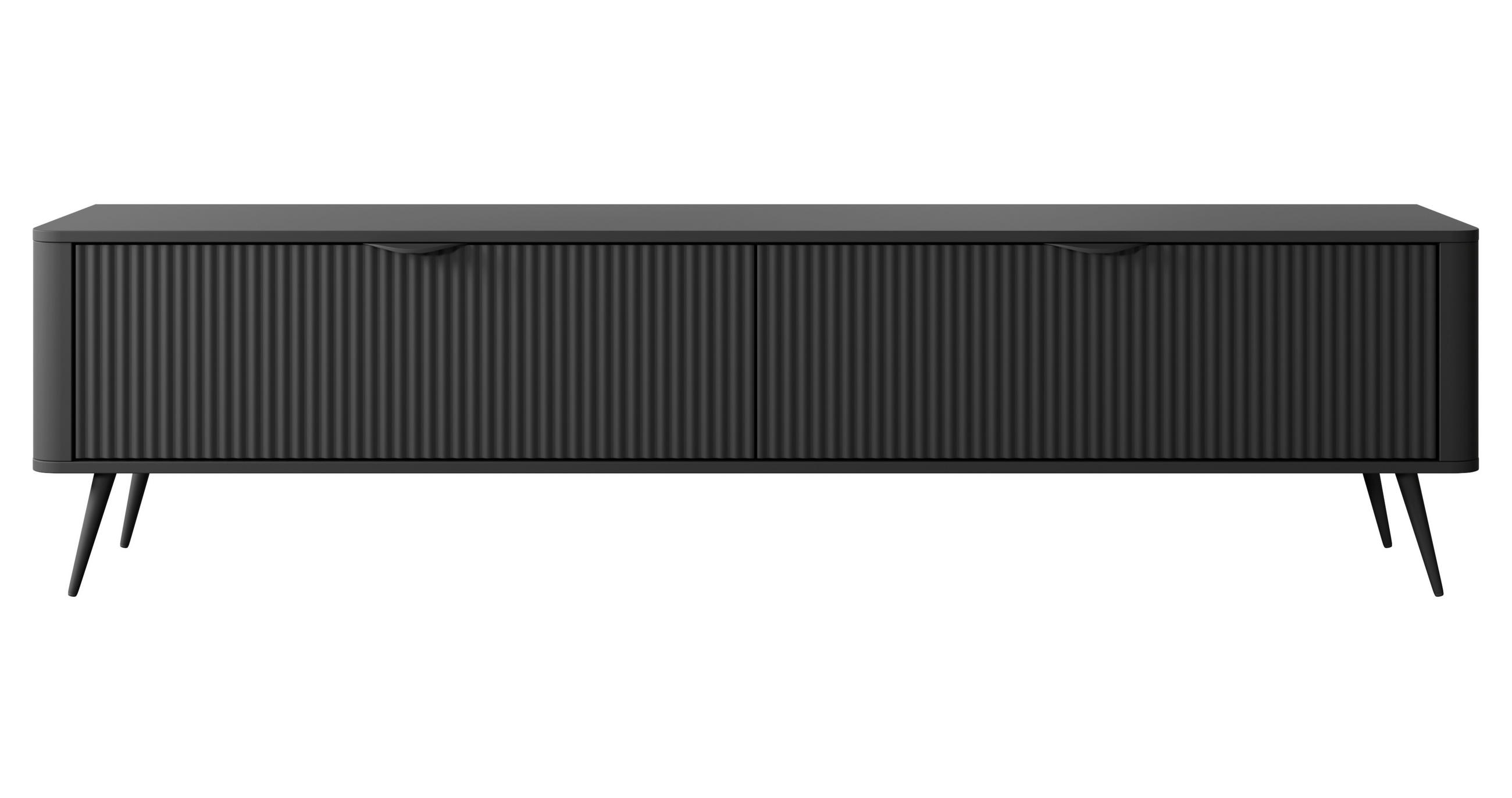 LOWBOARD Vespasia 2T Schwarz 200/51,2/38 cm – Geriffelten Fronten - Schwarz, Holzwerkstoff/Metall (200/51.2/38cm) - AX Living
