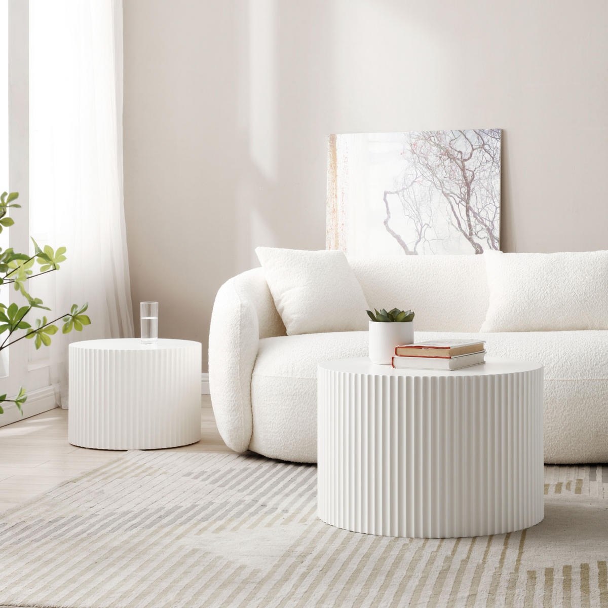 KONFERENČNÍ stolek sada 2 ks 60/40 a 48/35 cm bílá MDF, odkládací - bílá, kompozitní dřevo (60/60/40cm) - BEAOK