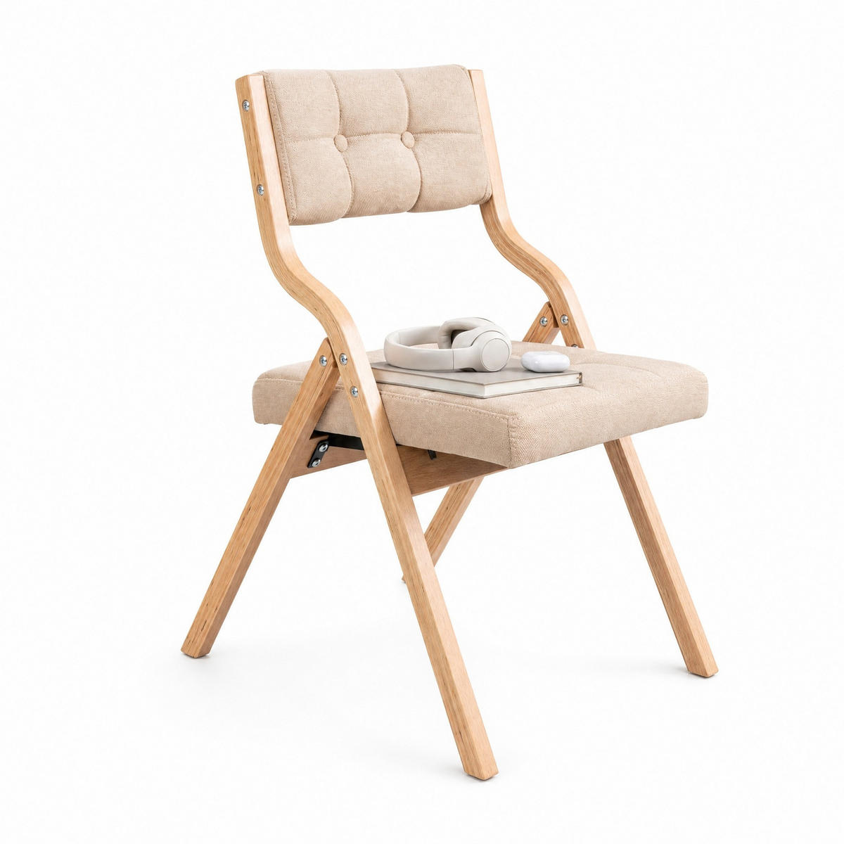 STUHL 2er-Set in Khaki aus Holz mit Klappfunktion - Greige/Naturfarben, Holz/Holzwerkstoff (48/77/61cm) - CHICFURN