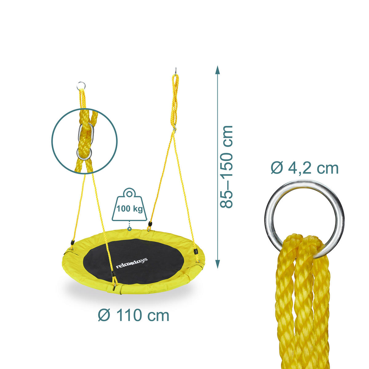 GUGALNICA gnezdo Rumena nastavljiva višina 110 cm - večbarvno, kovina/umetna masa (110/150/110cm) - Relaxdays