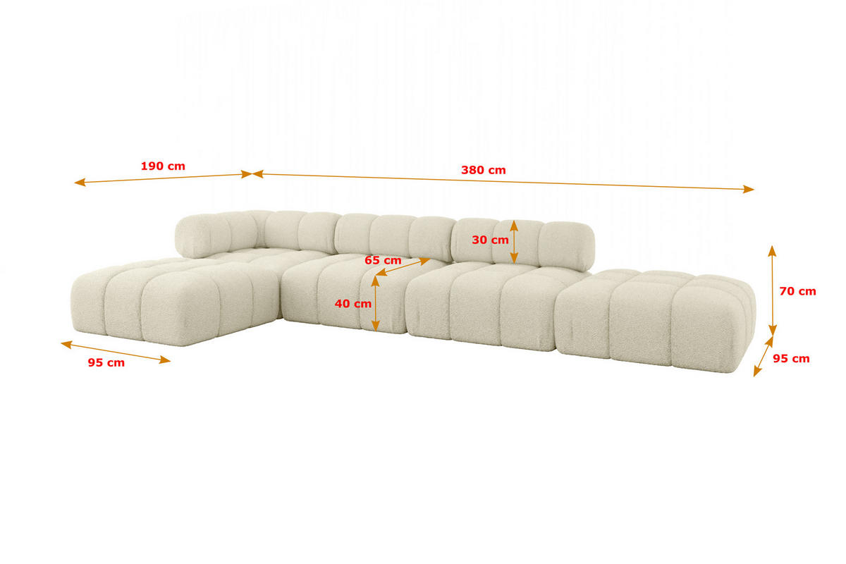 ECKSOFA modulares Sofa Kerru-L2 - 380x190x70 cm Beige Bouclé - Beige, Holzwerkstoff/Textil (380/190cm) - ALTDECOR