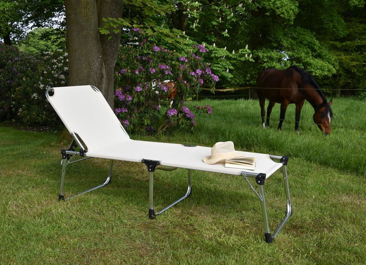 SONNENLIEGE Nimes Verstellbar Beige XXL Gartenliege mit Dach - Beige, Kunststoff (70/45/214cm) - DELUKE