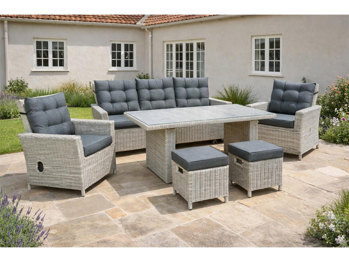 GARTEN-SITZGRUPPE Asti Grau Polyrattan für 7 Personen - Grau, Naturmaterialien - Green Spirit