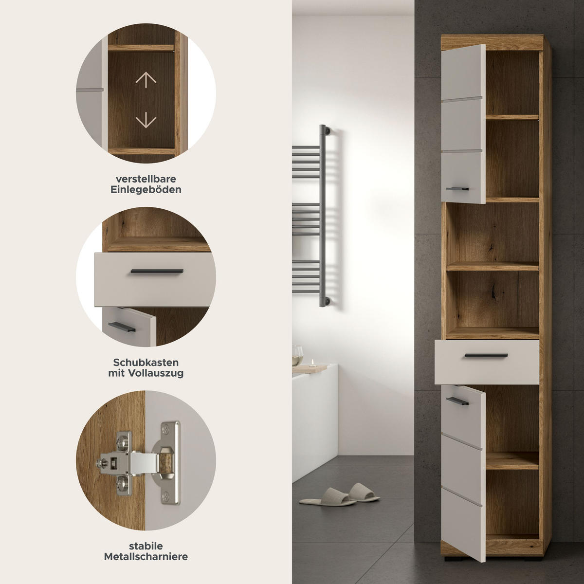 HOCHSCHRANK SCOUT (B/H/T: ca. 37/191/31 cm) in Evoak Oak Nachbildung/- - Eichefarben, Holz (37/191/31cm)