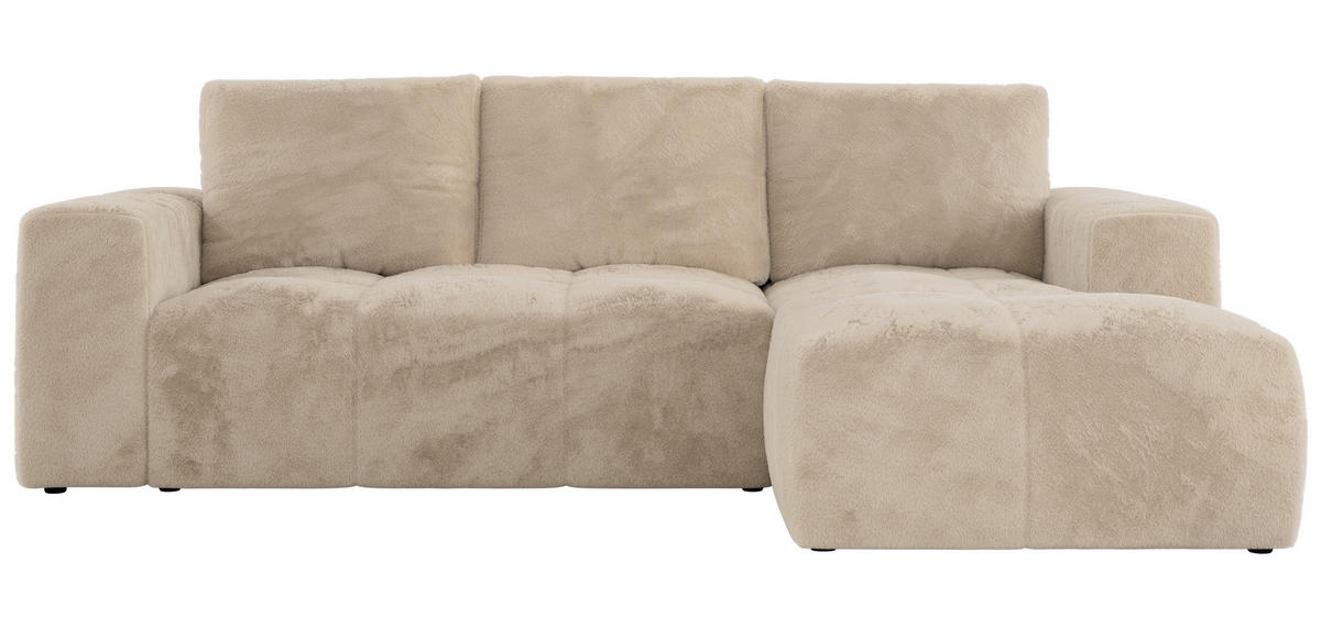 ECKSOFA MONIVA Creme Plüsch - Rechts - Creme/Schwarz, Textil (266/164cm) - MKS