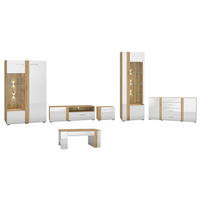 WOHNZIMMER-SET Adagio weiß Hochglanz / Eiche castello 6-teilig - Weiß Hochglanz/Weiß, Holz/Holzwerkstoff (557/196/42cm) - Feldmann-Wohnen