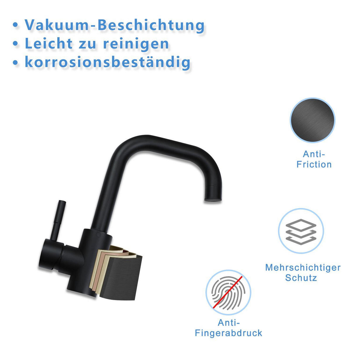 KÜCHENARMATUR Quellin 4/24/14 cm - Schwarz, Metall (4/24/14cm) - ZMH