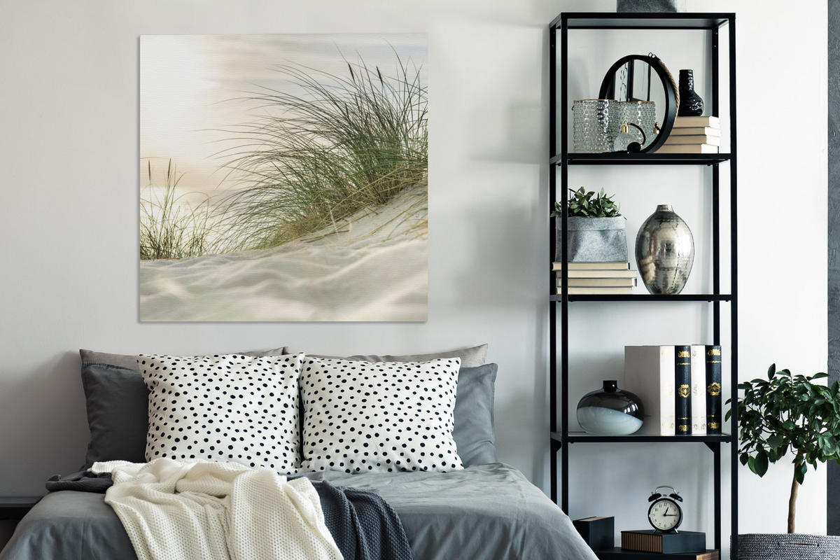 LEINWANDBILD Dünen mit Strandhafer in der Sonne des Nationalparks Schleswig-Holsteinisches Wattenmeer 90x90 cm - Creme, Textil (90/90cm) - MuchoWow