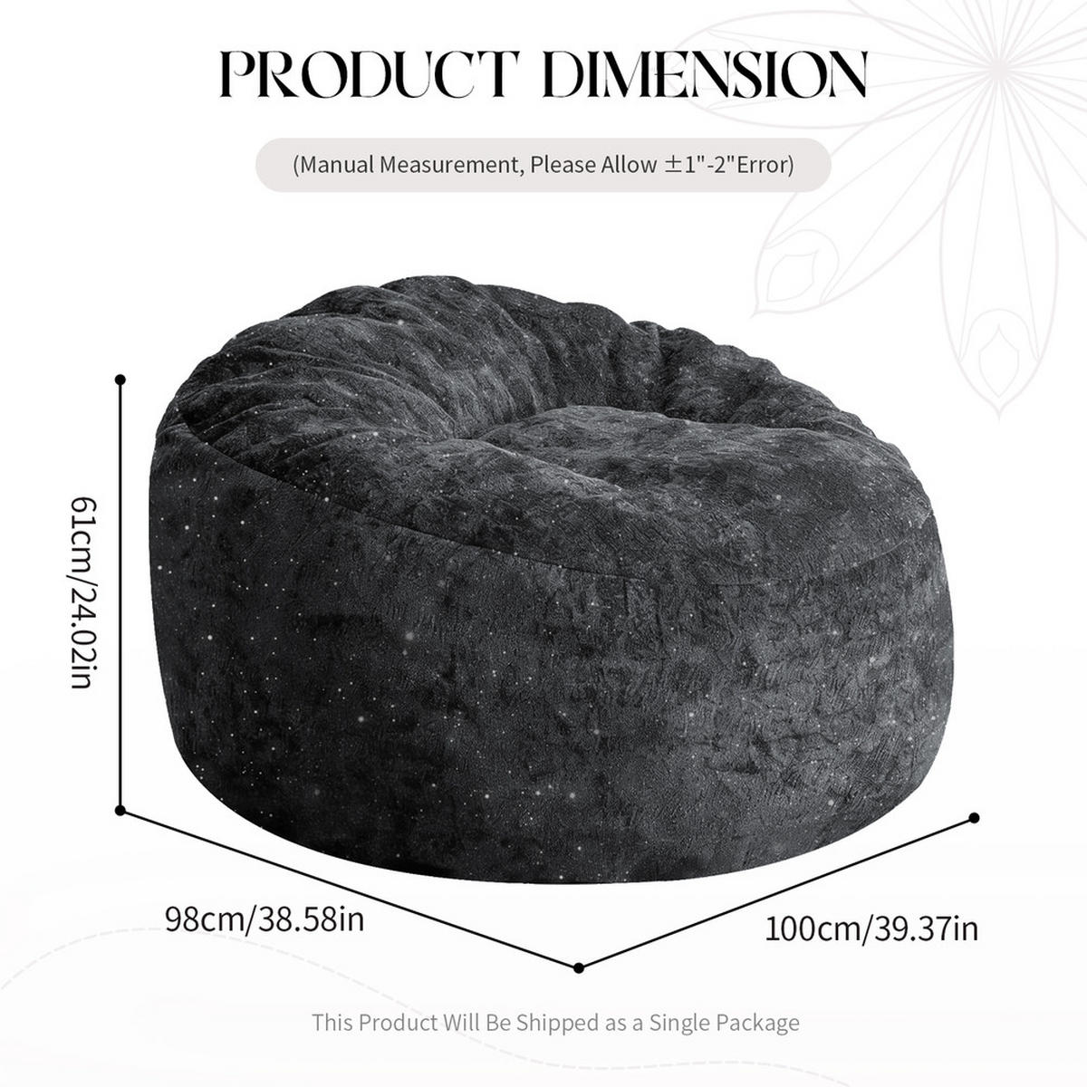 SITZSACK Ergonomisch Stoff 103 x 103 x 65 cm Ganzkörperunterstützung - Schwarz, Textil (103/31/103cm) - Raelunyi