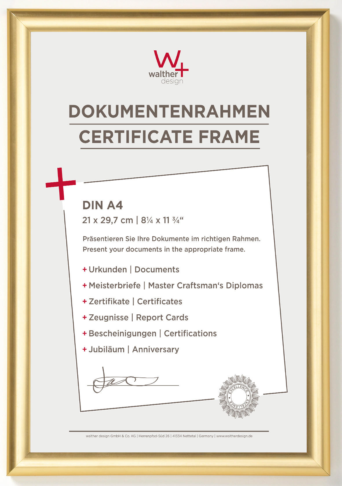 BILDERRAHMEN TrendstyleKst.Rahmen 21x29,7 cm Gold - Goldfarben, Kunststoff (23.8/32.8/1.7cm) - walther design