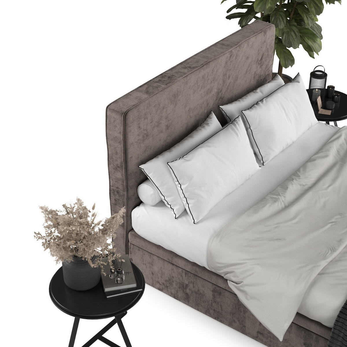 POLSTERBETT Hush mit Stauraum 120/200 cm Braun im Lotta Stoff - Schwarz/Braun, Holz/Holzwerkstoff (120/200cm) - AltaBeds