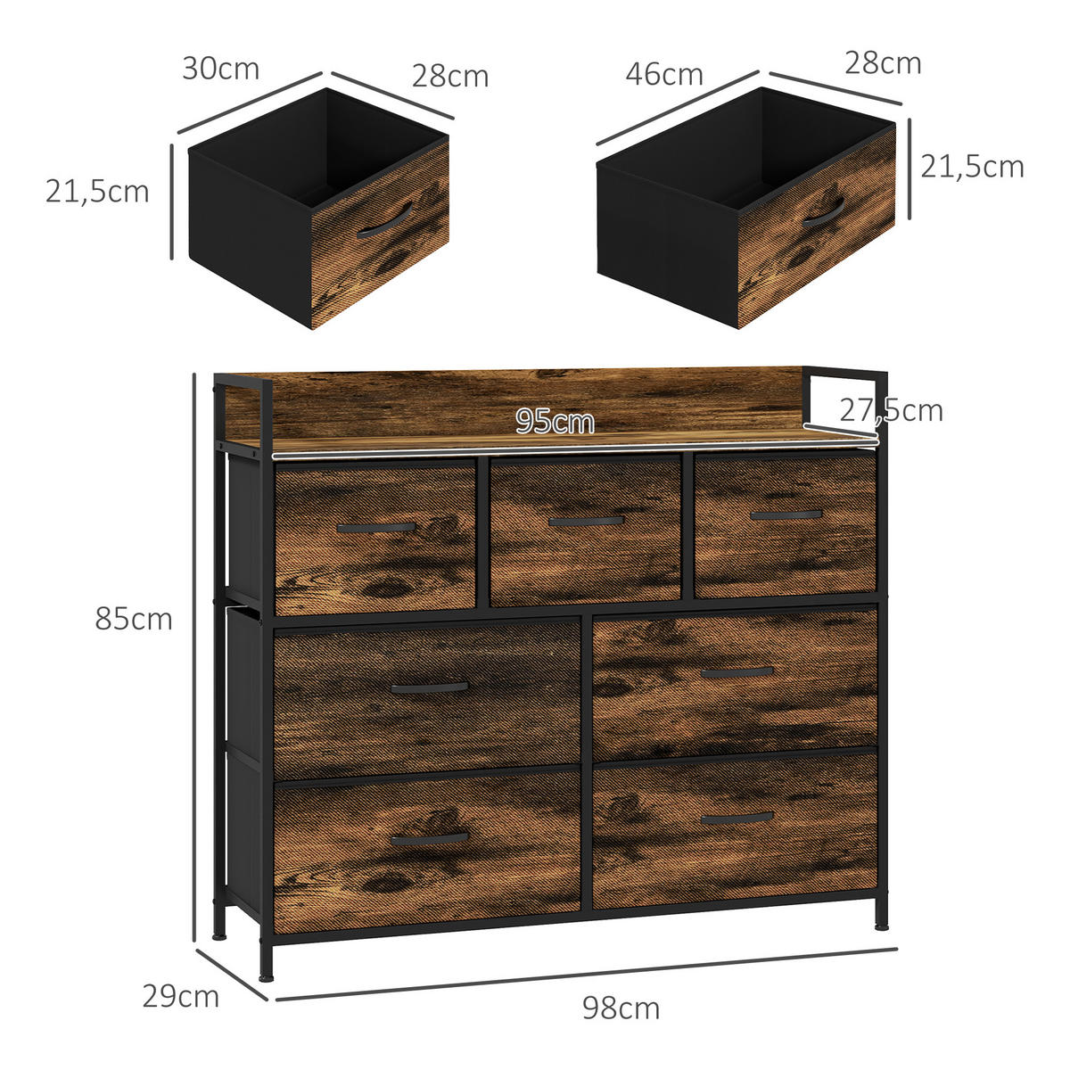 KOMMODE, Sideboard, Rustikal-Braun - Braun, Textil (29/85/98cm) - HOMCOM