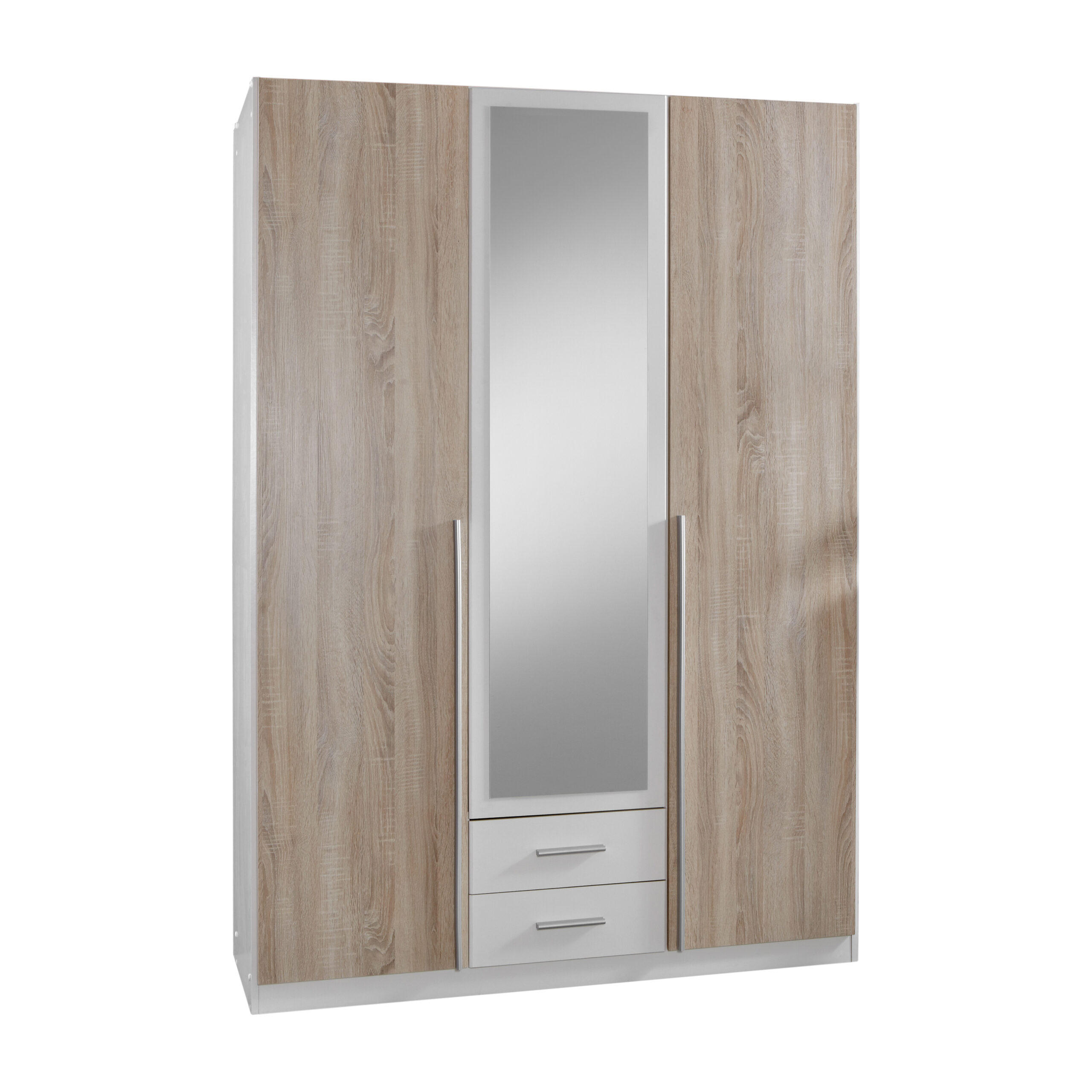 DREHTÜRENSCHRANK Skate Weiß mit Eiche Sägerau 135x197x58 cm BxHxT Kleiderschrank - Weiß, Holzwerkstoff (80/200/120cm)