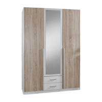 DREHTÜRENSCHRANK Skate Weiß mit Eiche Sägerau 135x197x58 cm BxHxT Kleiderschrank - Weiß, Holzwerkstoff (80/200/120cm)