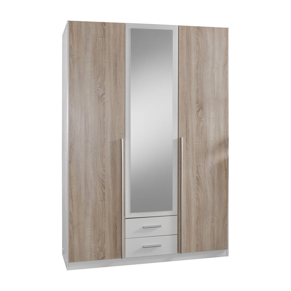 DREHTÜRENSCHRANK Skate Weiß mit Eiche Sägerau 135x197x58 cm BxHxT Kleiderschrank - Weiß, Holzwerkstoff (80/200/120cm)