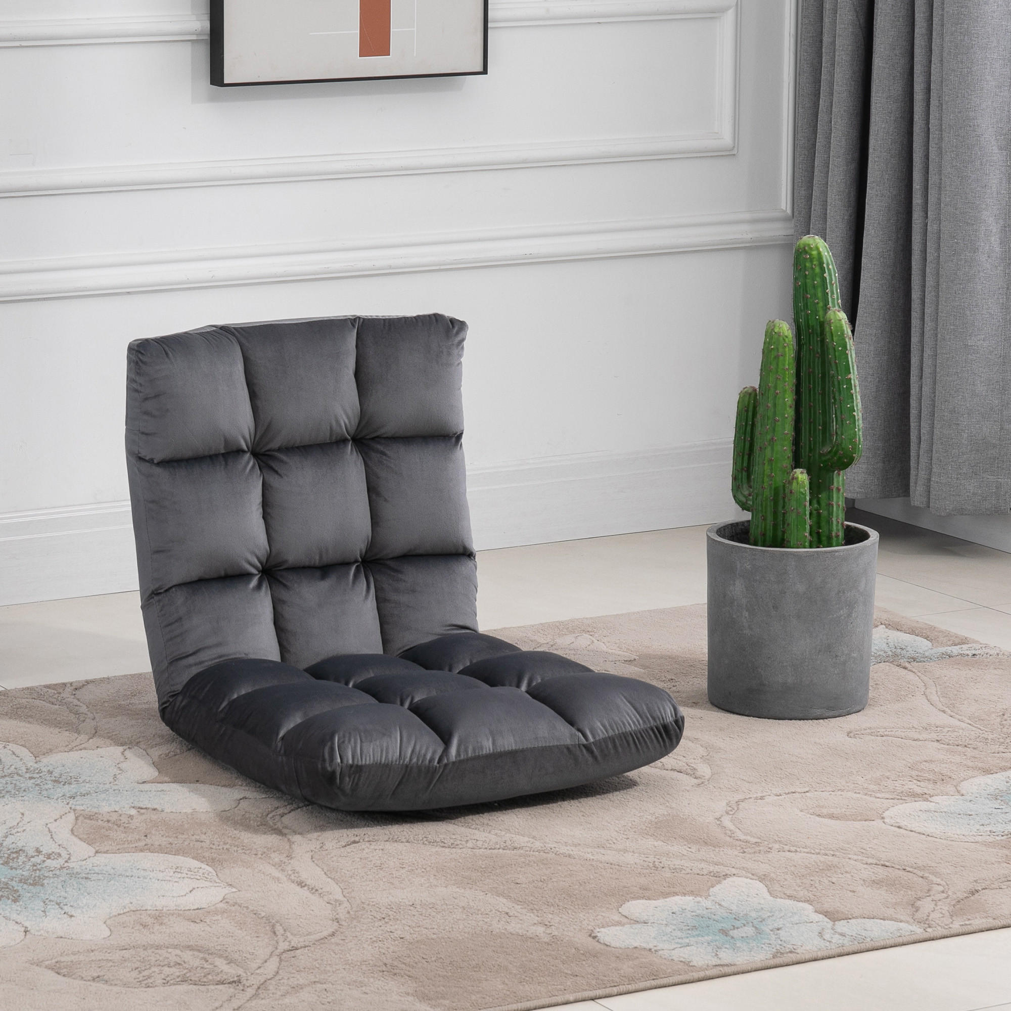 BODENSTUHL Bodensessel mit verstellbarer Rückenlehne Bodensofa Dunkelgrau - Dunkelgrau, Metall (71/53.5/55cm) - HOMCOM