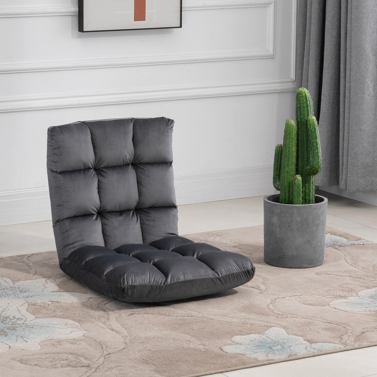 BODENSTUHL Bodensessel mit verstellbarer Rückenlehne Bodensofa Dunkelgrau - Dunkelgrau, Metall (71/53.5/55cm) - HOMCOM