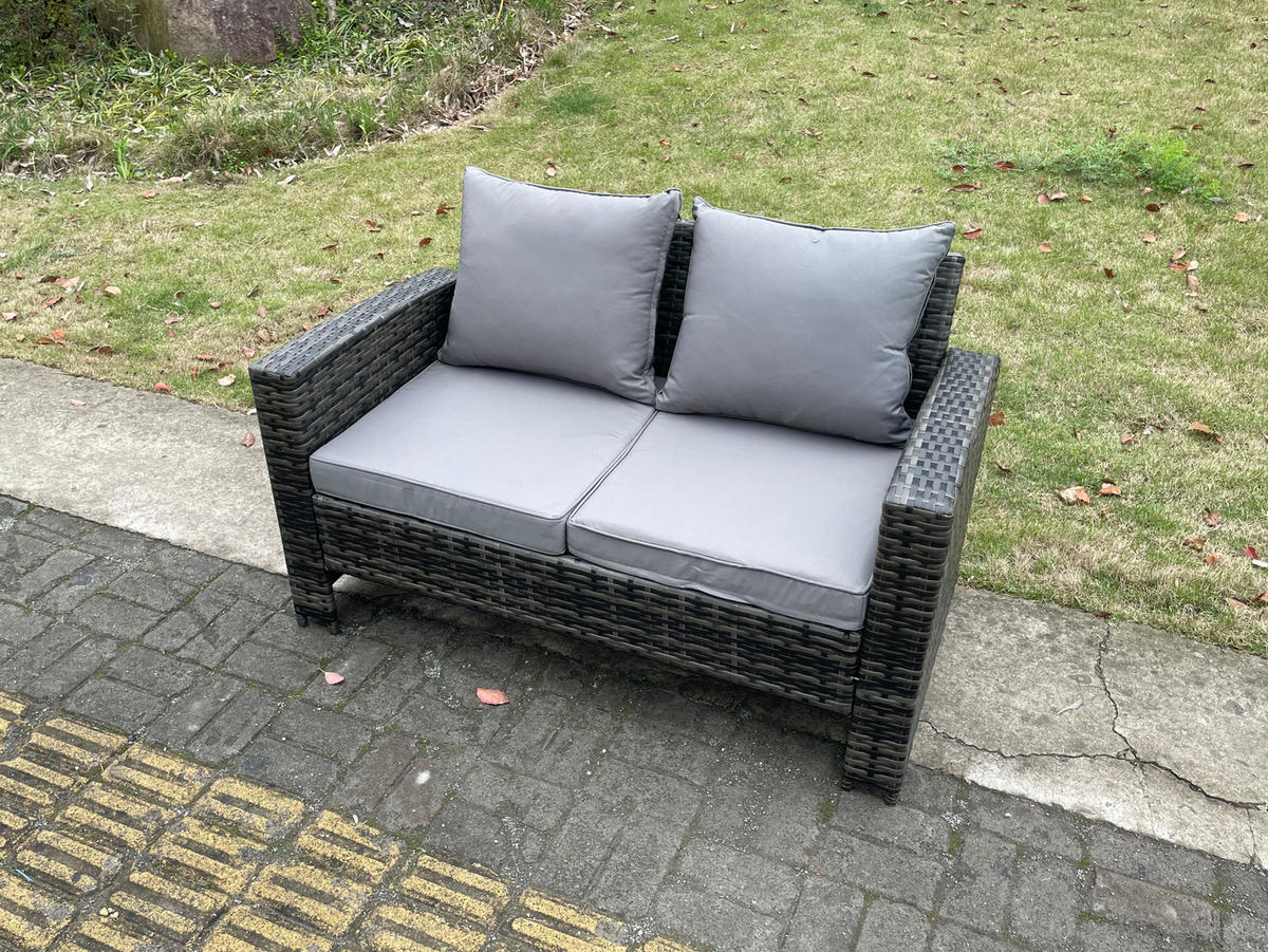 GARTENSOFA Hohe Rückenlehne Polyrattan Dunkelgrau 2-Sitzer - Dunkelgrau, Metall (124/76/69cm) - Fimous