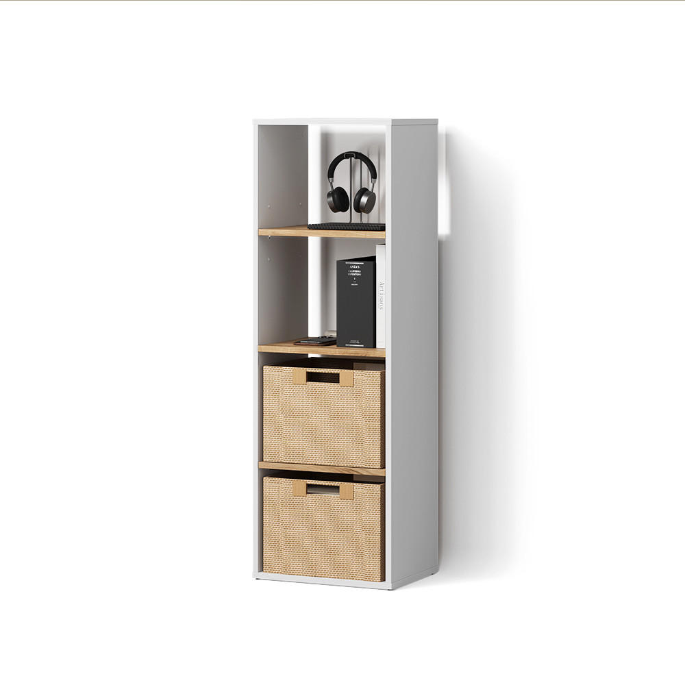 BÜCHERREGAL Lorena Weiß/Goldkraft Eiche mit 4 Fächern - Weiß, Holzwerkstoff (40/120/30cm) - Livinity®