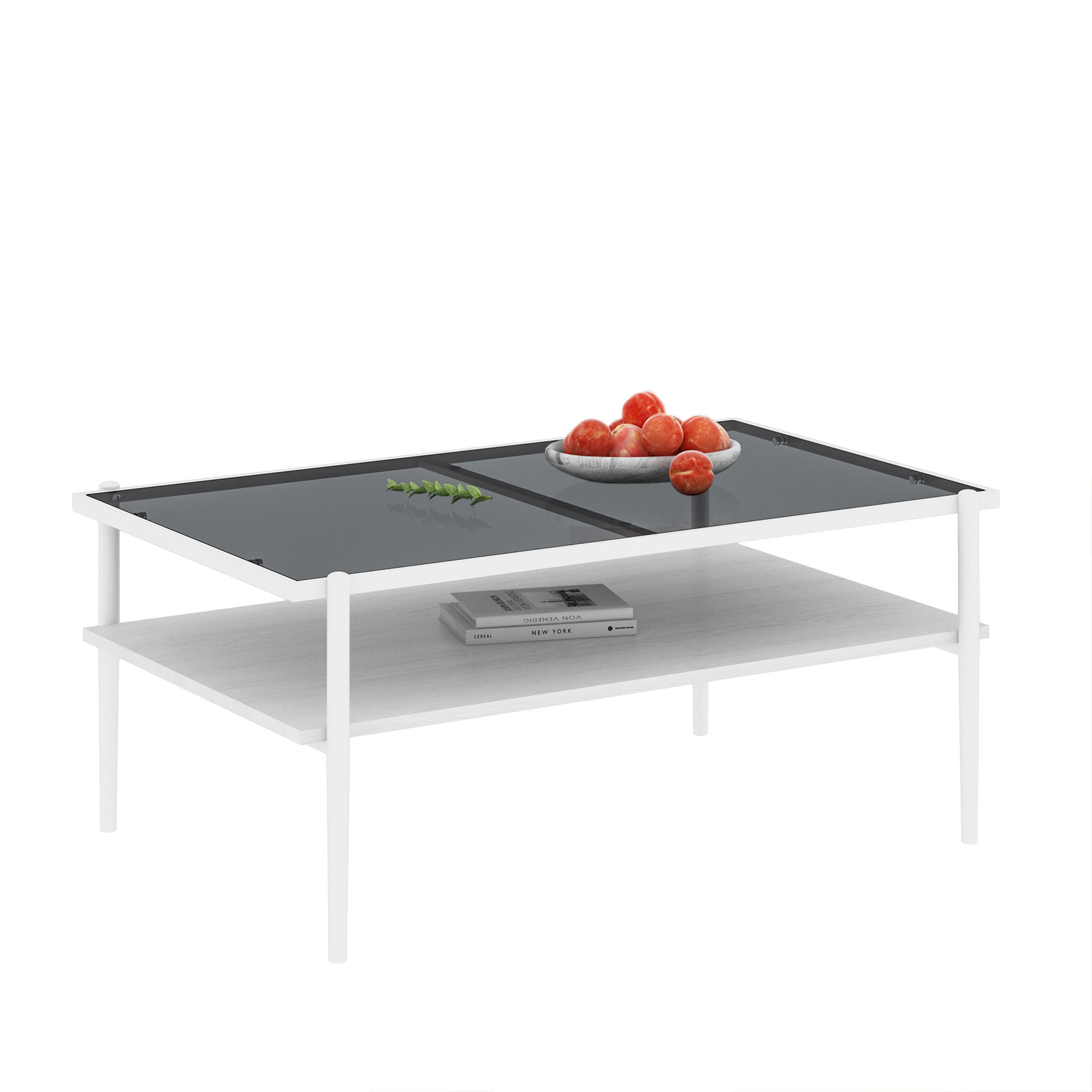 COUCHTISCH aus MDF und Glas in 97.5x61.5x45 cm Weiß mit Stauraum - Weiß, Glas (97.5/61.5/45cm) - Modfu