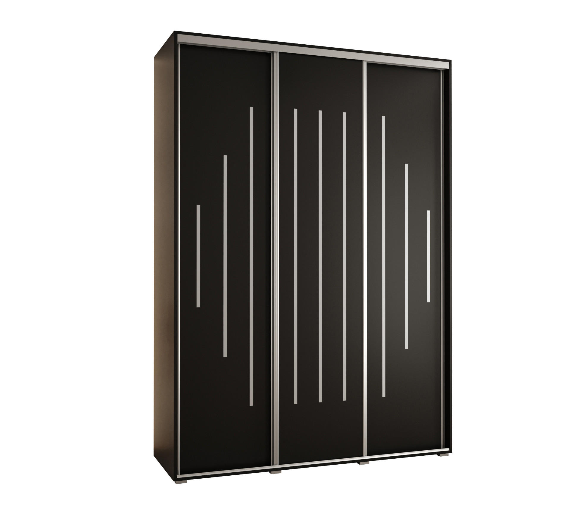 Abiks Möbel SCHWEBETÜRENSCHRANK Schwarz, Schwarz, Silber 170cm × 60cm × 235cm