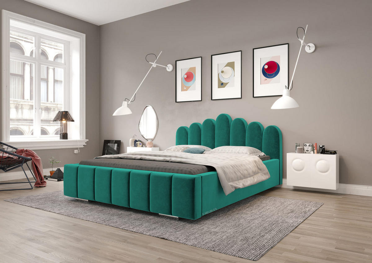 POLSTERBETT Bett 03 - 180x200 - Peacook - Türkis, Holz/Textil (180/200cm) - Möblo
