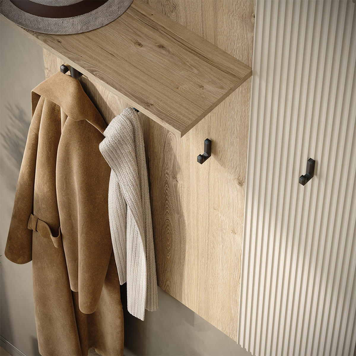 WANDGARDEROBE Puerto, Eiche/Cashmere, 86 x 120 cm - Kaschmir/Eichefarben, Holzwerkstoff (86/120/21.6cm) - Vicco