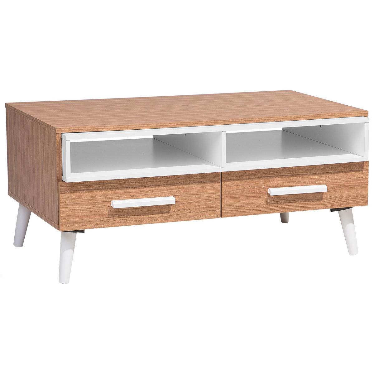 COUCHTISCH heller Holzfarbton/weiß rechteckig Alloa - Hellbraun/Weiß, Holzwerkstoff (60/100/45cm) - Beliani