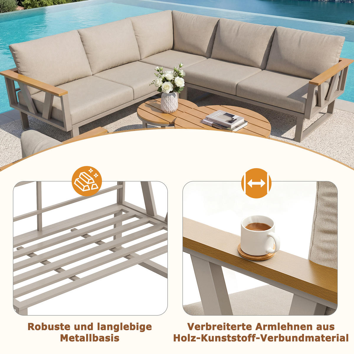 LOUNGESITZSET, 2er-Set, Verstellbare Füße, Metallbasis, Beige - Beige, Metall - FLIEKS