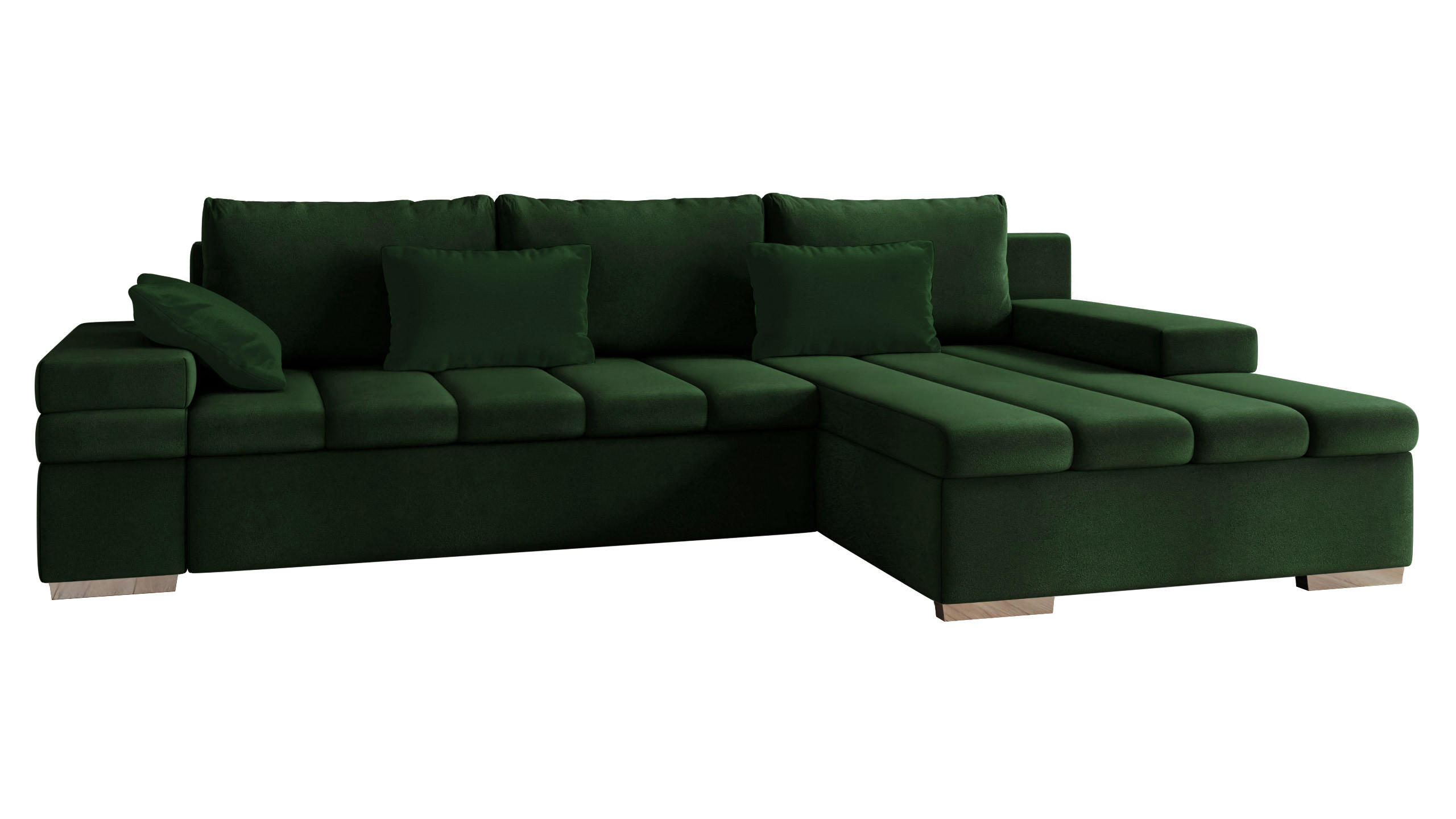 ECKSOFA Bangkok, Seite: Rechts - Waldgrün/Silberfarben, Holz/Textil (310/175cm) - MIRJAN24