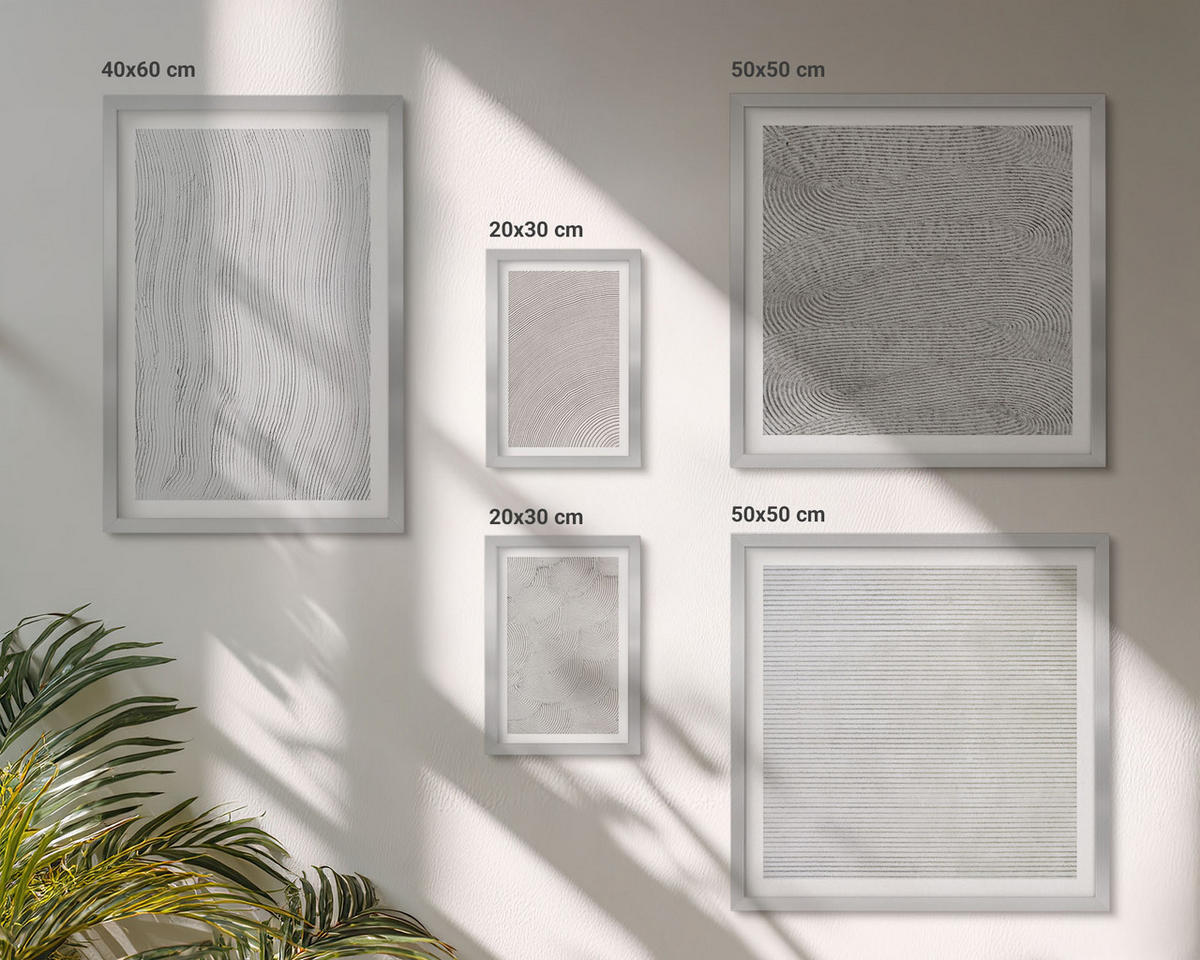 BILDER SET 5er Set - 50x50 cm & 20x30 cm & 40x60 cm Silberner Rahmen - Sandmuster geometrische Strukturen - Silberfarben, Kunststoff (40/60cm) - TULUP