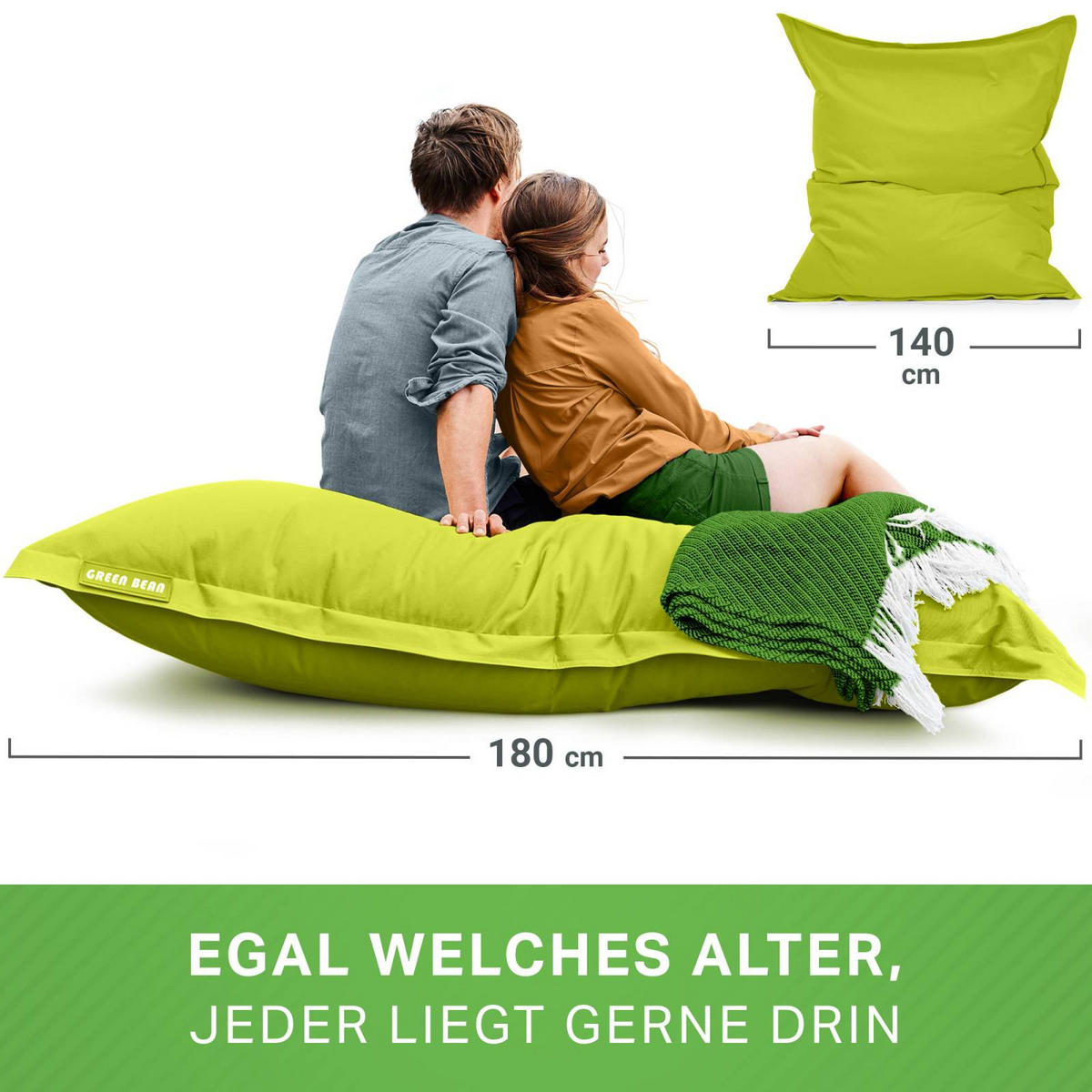 RIESEN-SITZSACK "Square" 120x160cm 270 L - Hellgrün, Textil (120/25/160cm) - Green Bean