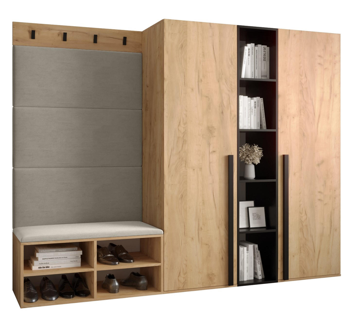 GARDEROBEN-SET 214/184/42 - Eichefarben/Creme, Holz/Kunststoff (214/184/42cm) - MÖBEL KRYSPOL