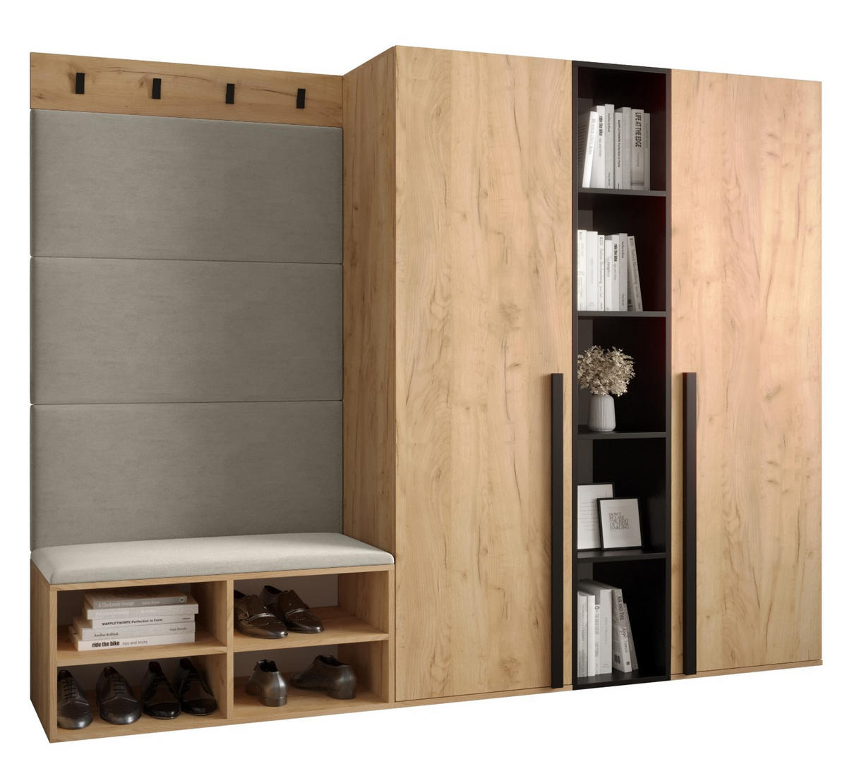 GARDEROBEN-SET 214/184/42 - Eichefarben/Creme, Holz/Kunststoff (214/184/42cm) - MÖBEL KRYSPOL