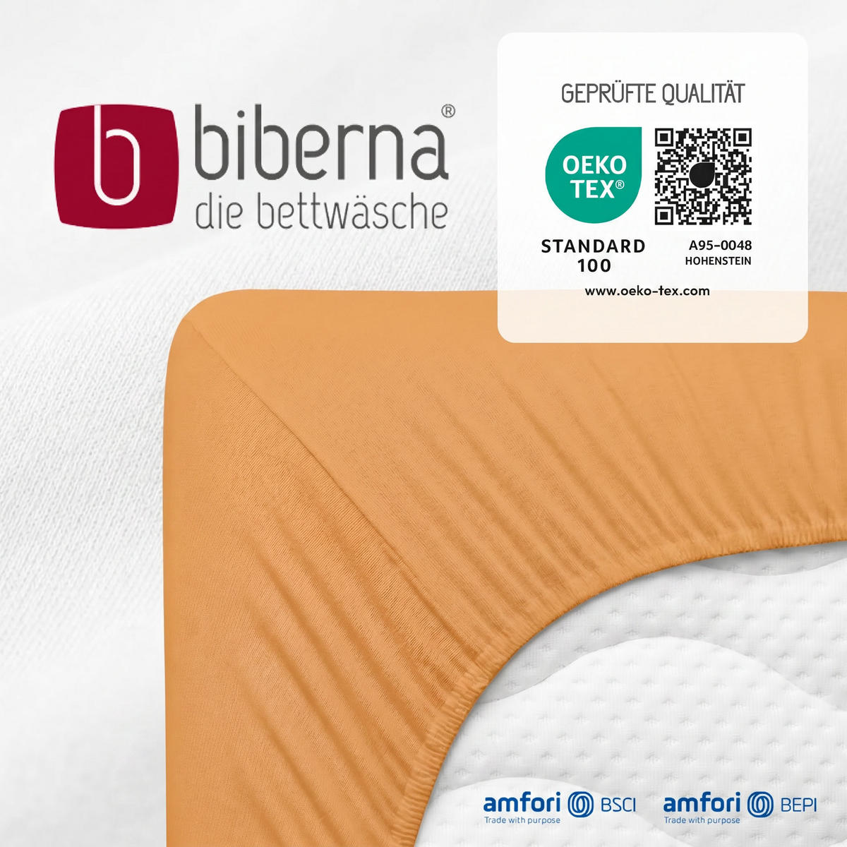 SPANNBETTTUCH Premium Jersey nektarine, 140x200 cm - 160x200 cm - Orange, Textil (160/200cm) - biberna