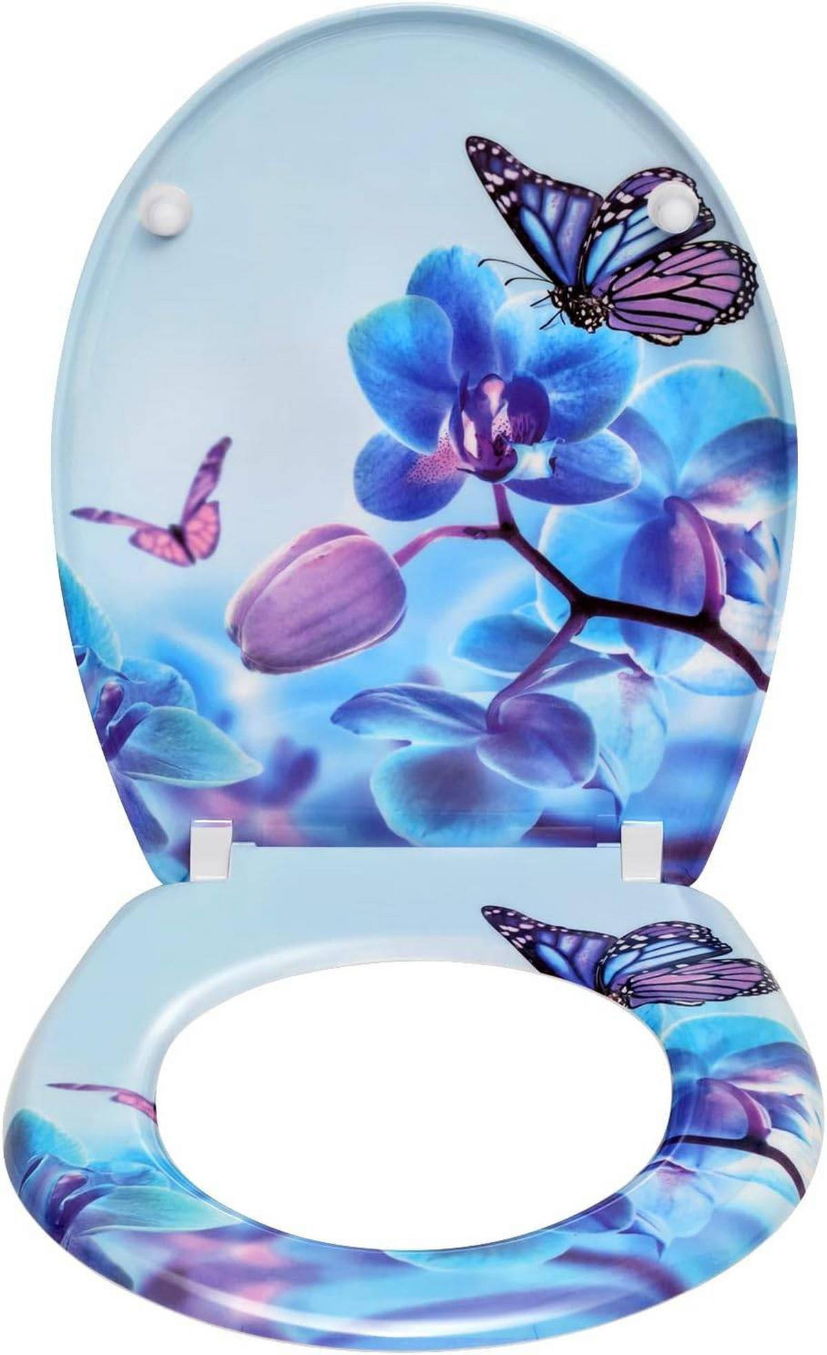 WC SITZ mit Absenkautomatik,Antibakteriell,Blau Phalaenopsid - Blau, Kunststoff (37/2.51/45cm) - Woltu