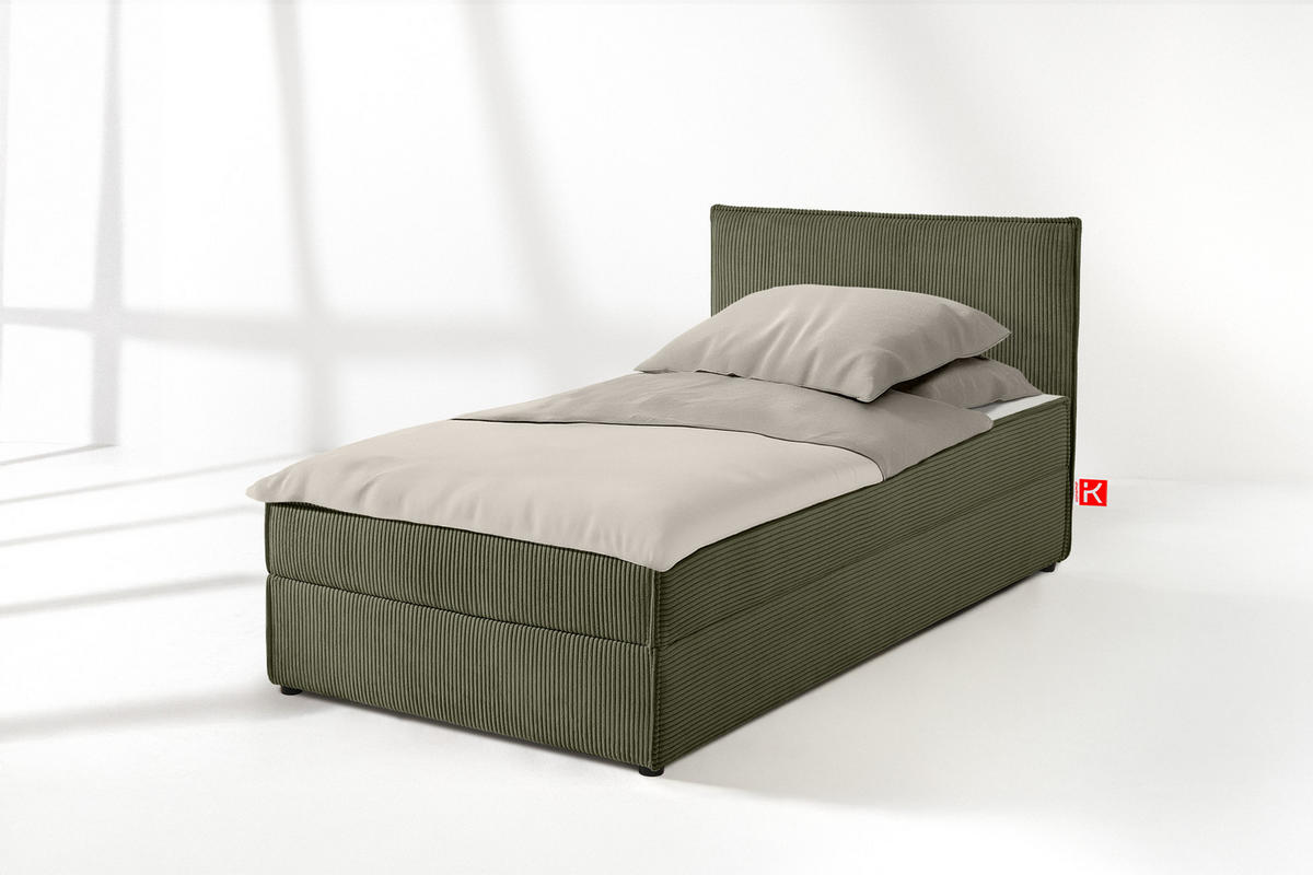 BOXSPRINGBETT ROTI Einzelbett, oliv - Schwarz/Olivgrün, Holz/Holzwerkstoff (100/200cm) - KONSIMO®
