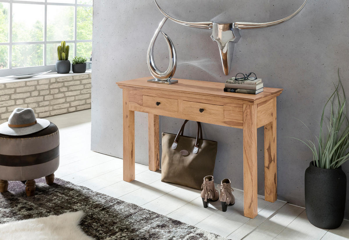 KONSOLENTISCH – Akazie Massivholz, 110x40 cm, Landhausstil, platzsparend - Braun, Holz (40/110/76cm) - KADIMA DESIGN
