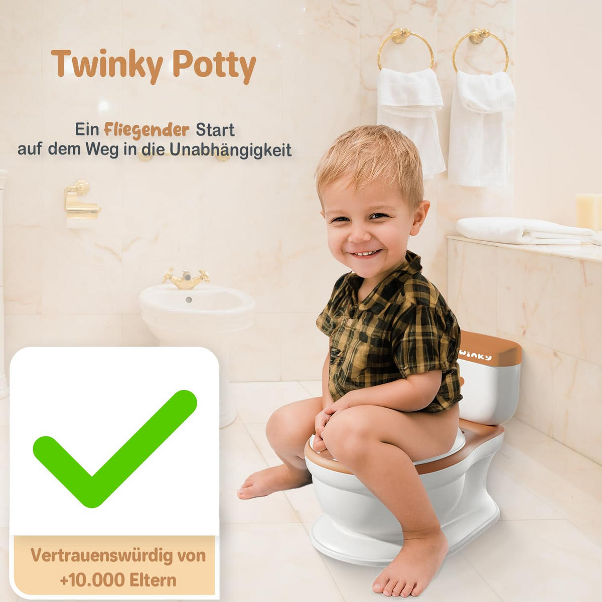 TÖPFCHEN 3-in-1 Potty Trainer & Kindertoilette Weiß Braun - Weiß/Braun, Kunststoff (39/40cm) - Twinky