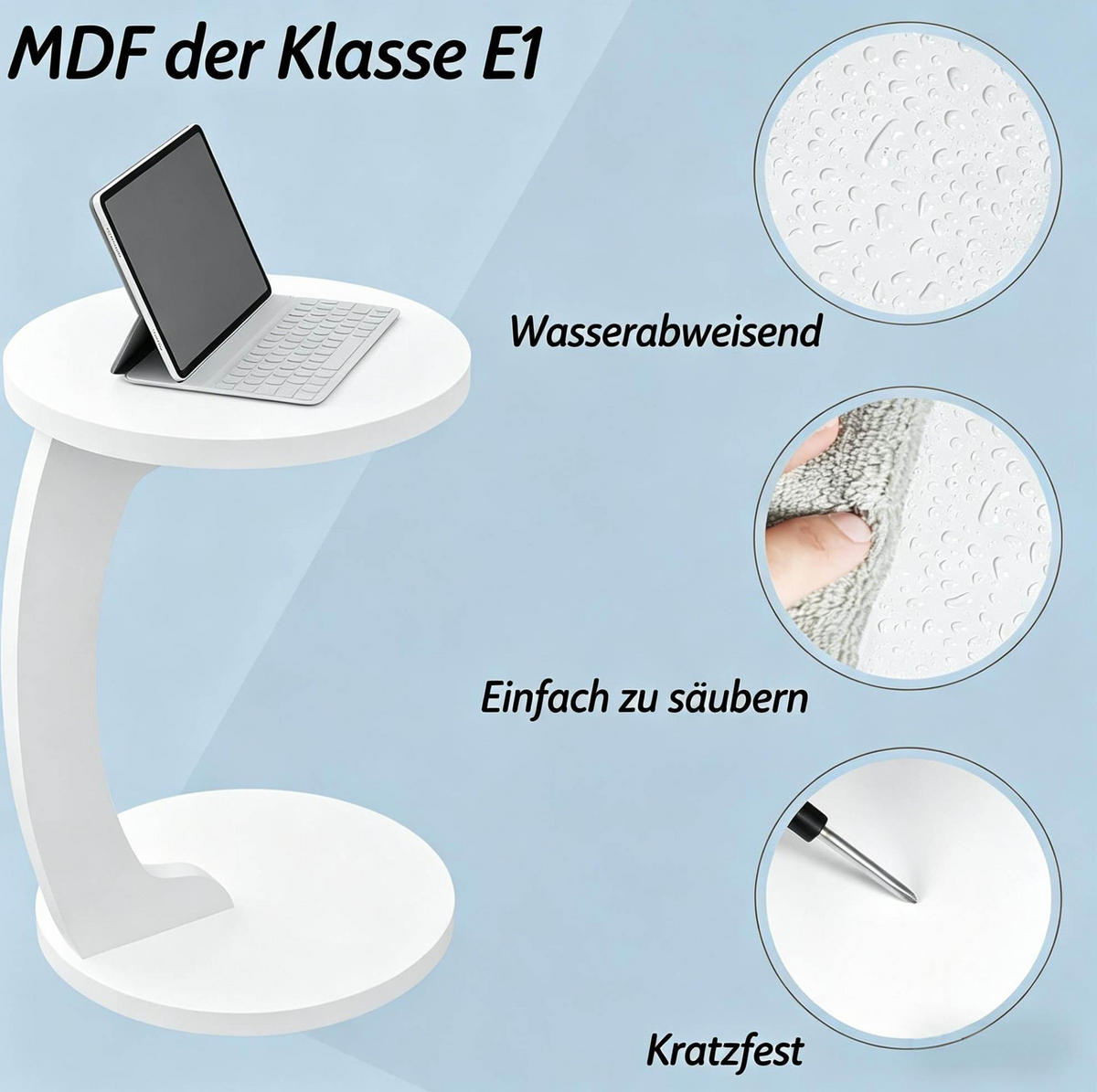 BEISTELLTISCH rund 38/55 cm in Weiß, C-Form, platzsparend - Weiß, Holzwerkstoff (38/38/56cm) - Flora Grace