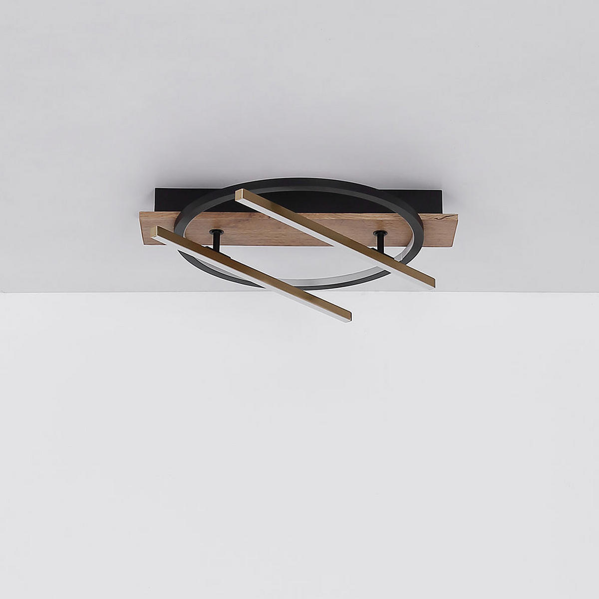 LED DECKENLEUCHTE Holzoptik Schwarz - Schwarz, Metall (44/40/9cm) - Globo Lighting