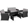 RATTANLOUNGE Jesolo,mit Sicherheitsglasplatte,schwarz/grau - Schwarz/Grau, Kunststoff - tectake
