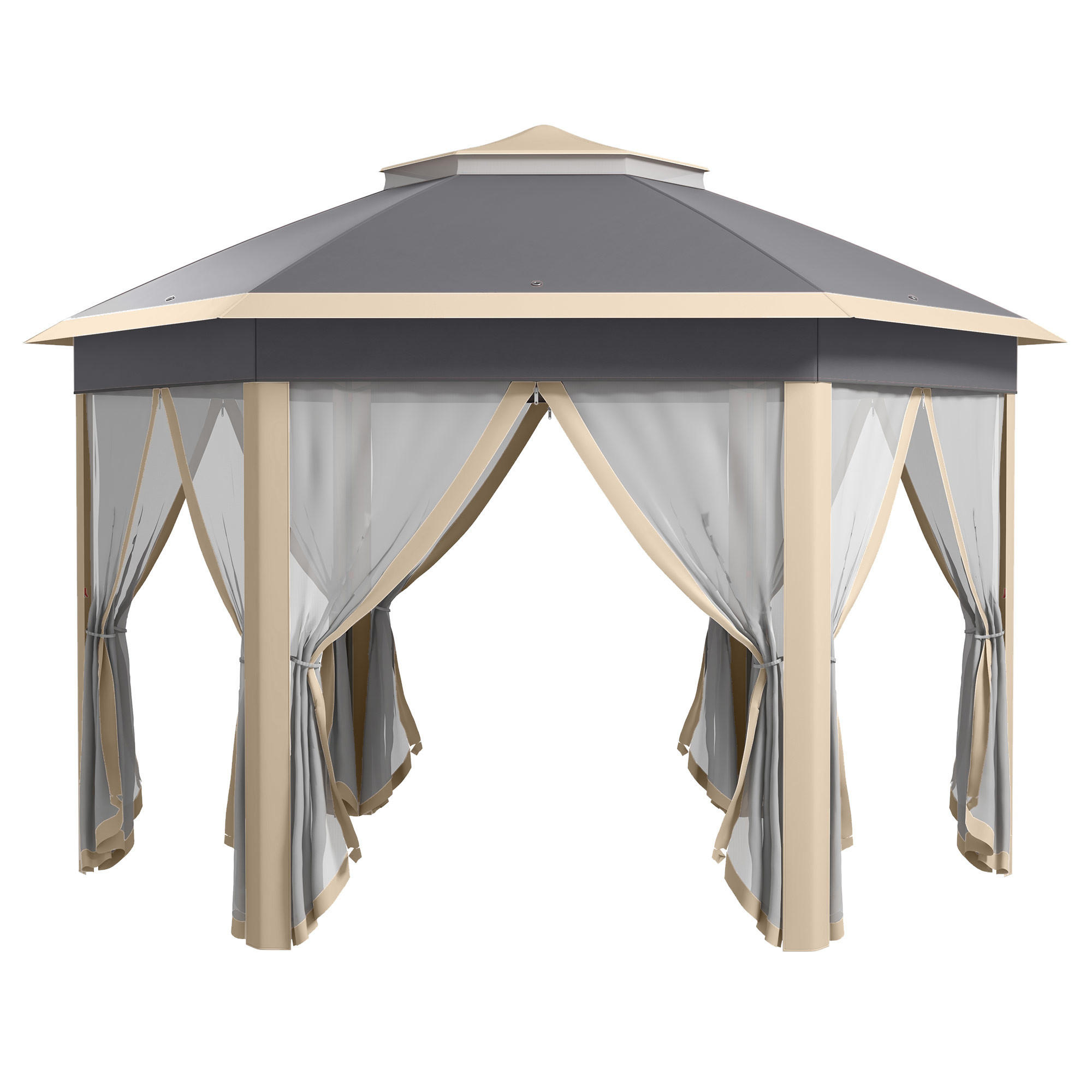 FALTPAVILLON, Grau, Metall, Polyesterstoff, Mesh - Beige, Metall (405/285/405cm) - Outsunny