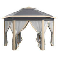 FALTPAVILLON, Grau, Metall, Polyesterstoff, Mesh - Beige, Metall (405/285/405cm) - Outsunny