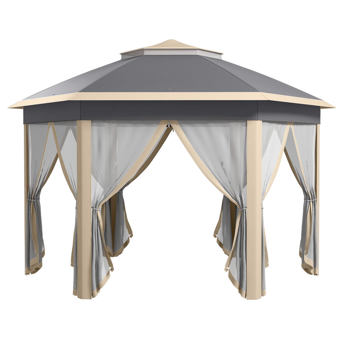FALTPAVILLON, Grau, Metall, Polyesterstoff, Mesh - Beige, Metall (405/285/405cm) - Outsunny