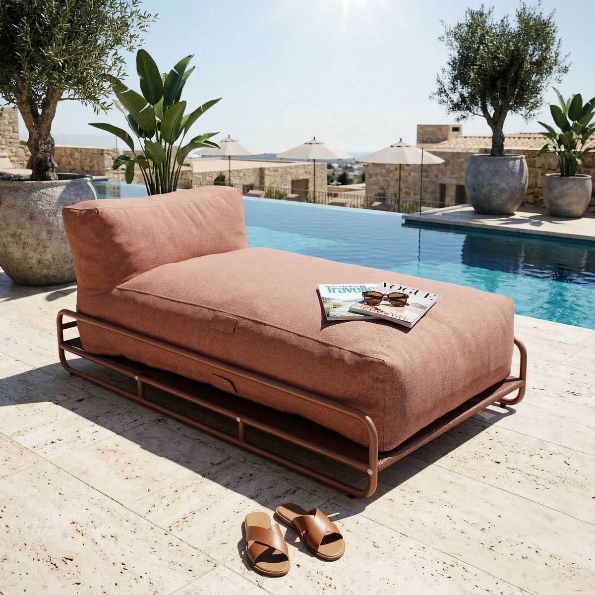 GESTELL für Chaiselongue, terrakotta - Braun, Metall (94/30/171cm) - Oviala